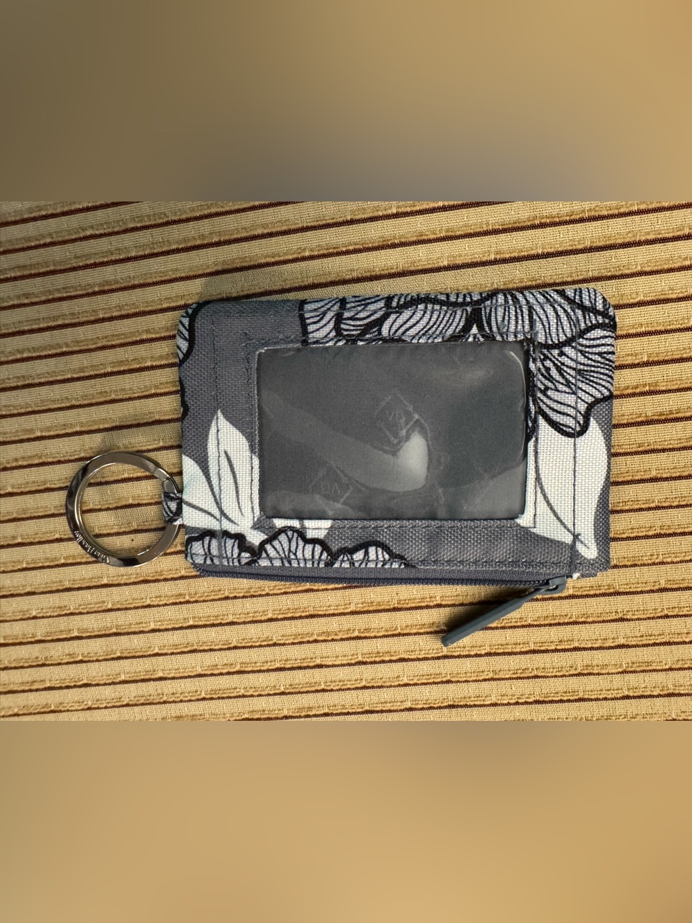 Vera Bradley Floral Gray Card Wallet Keychain with ID Window